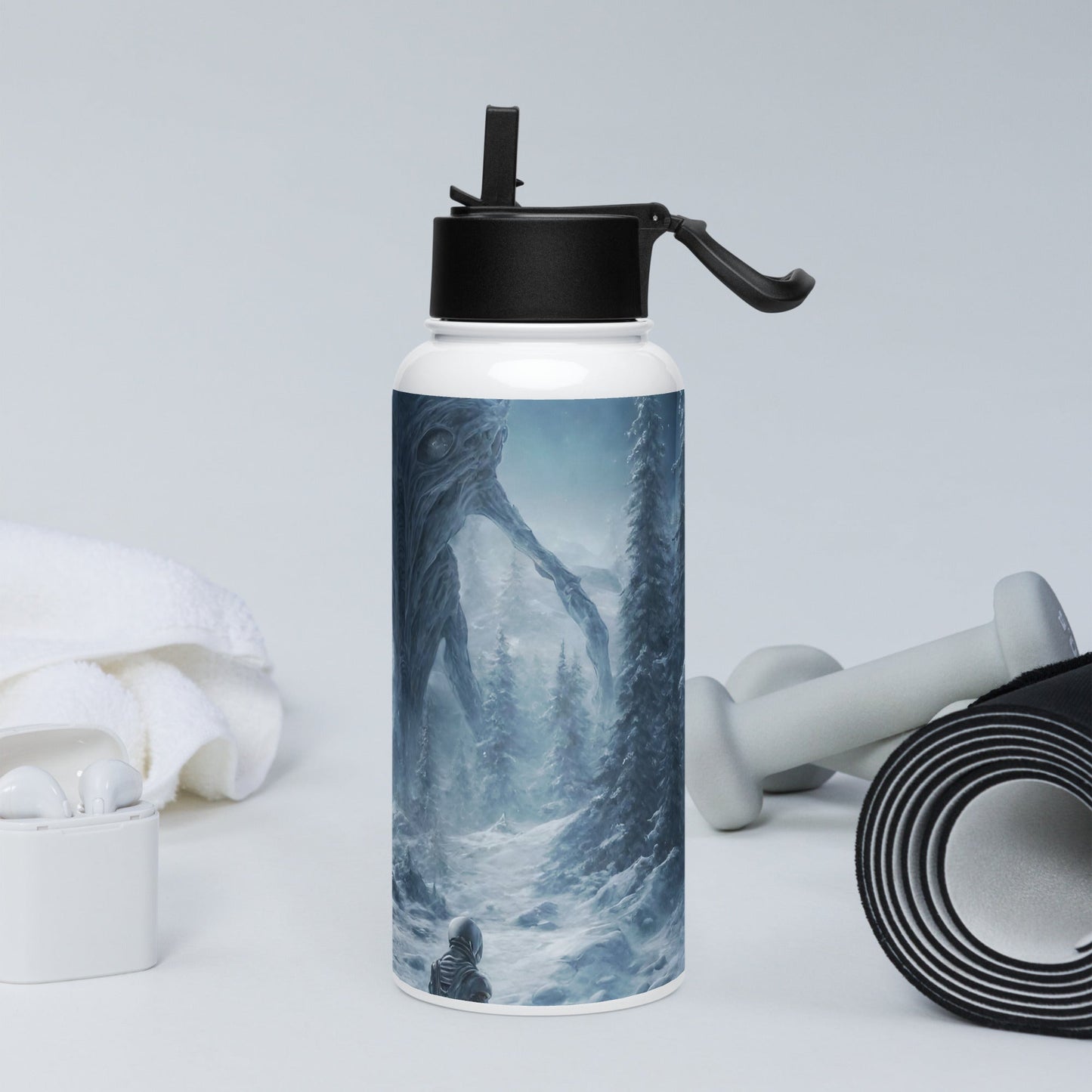 Stainless steel water bottle with a straw lid