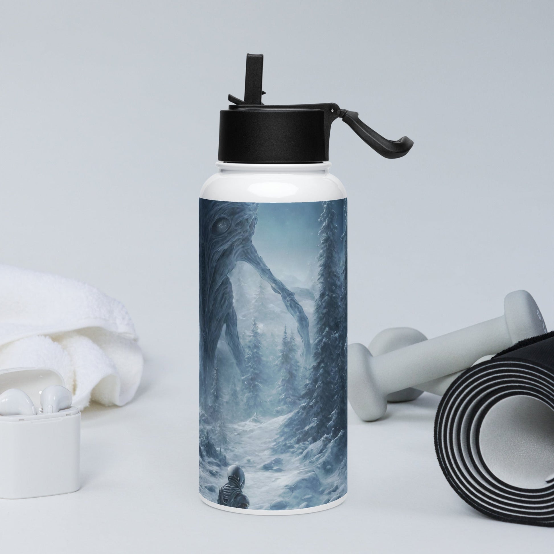 Stainless steel water bottle with a straw lid