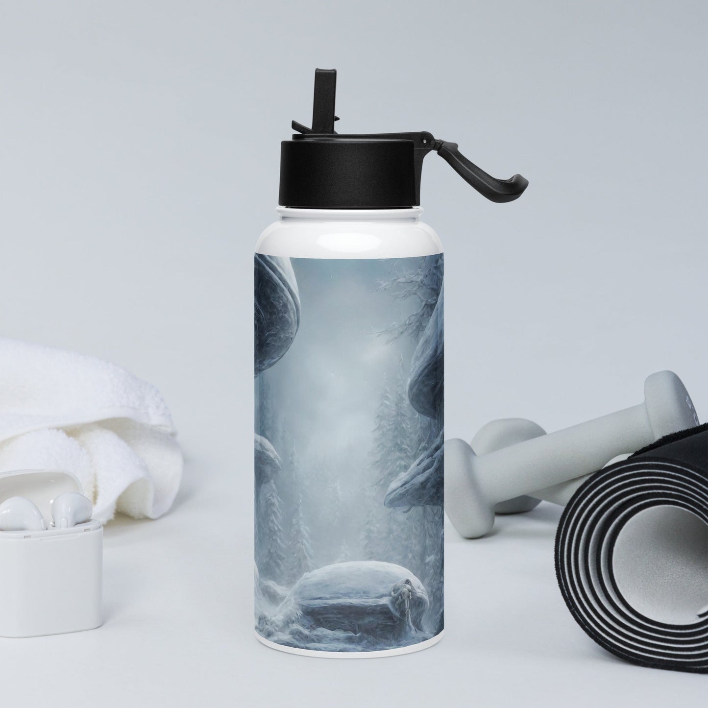 Stainless steel water bottle with a straw lid