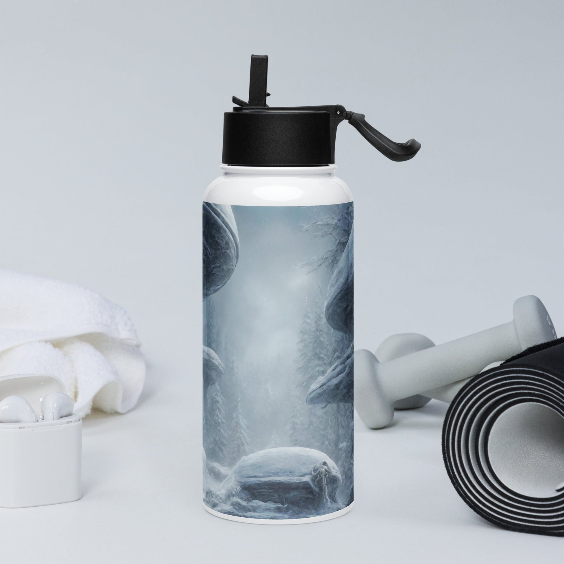Stainless steel water bottle with a straw lid