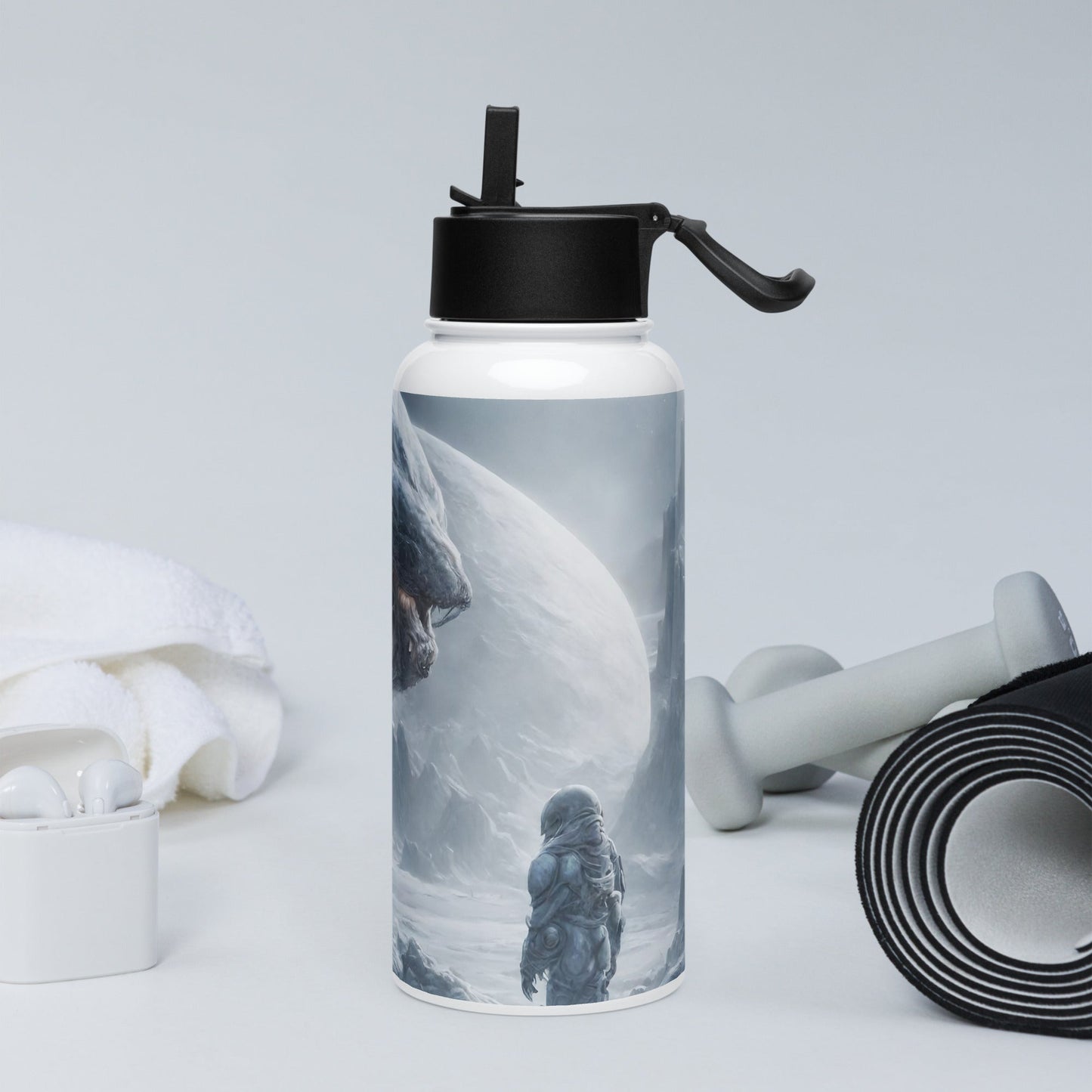 Stainless steel water bottle with a straw lid