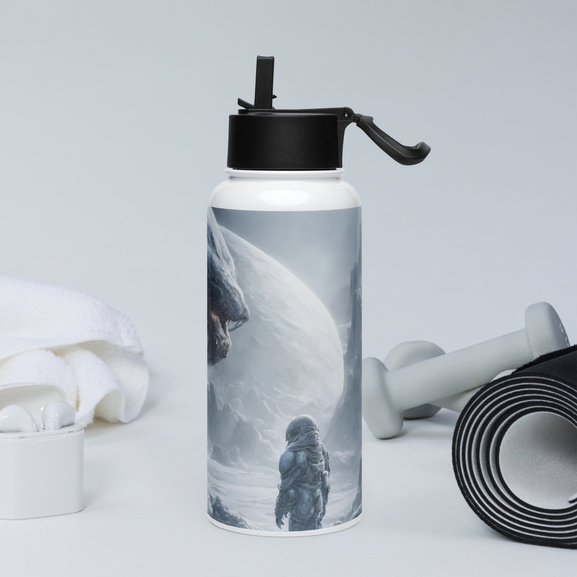 Stainless steel water bottle with a straw lid