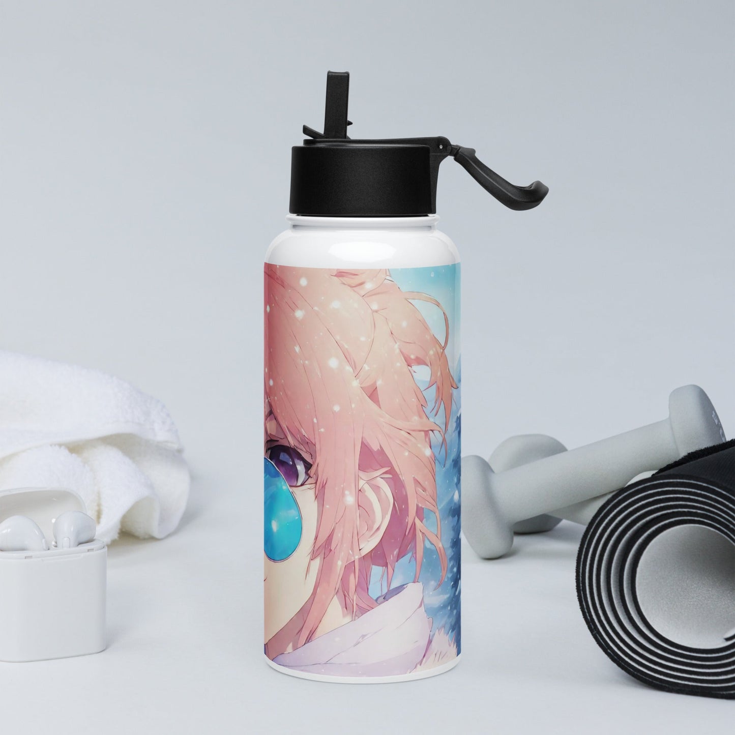 Stainless steel water bottle with a straw lid