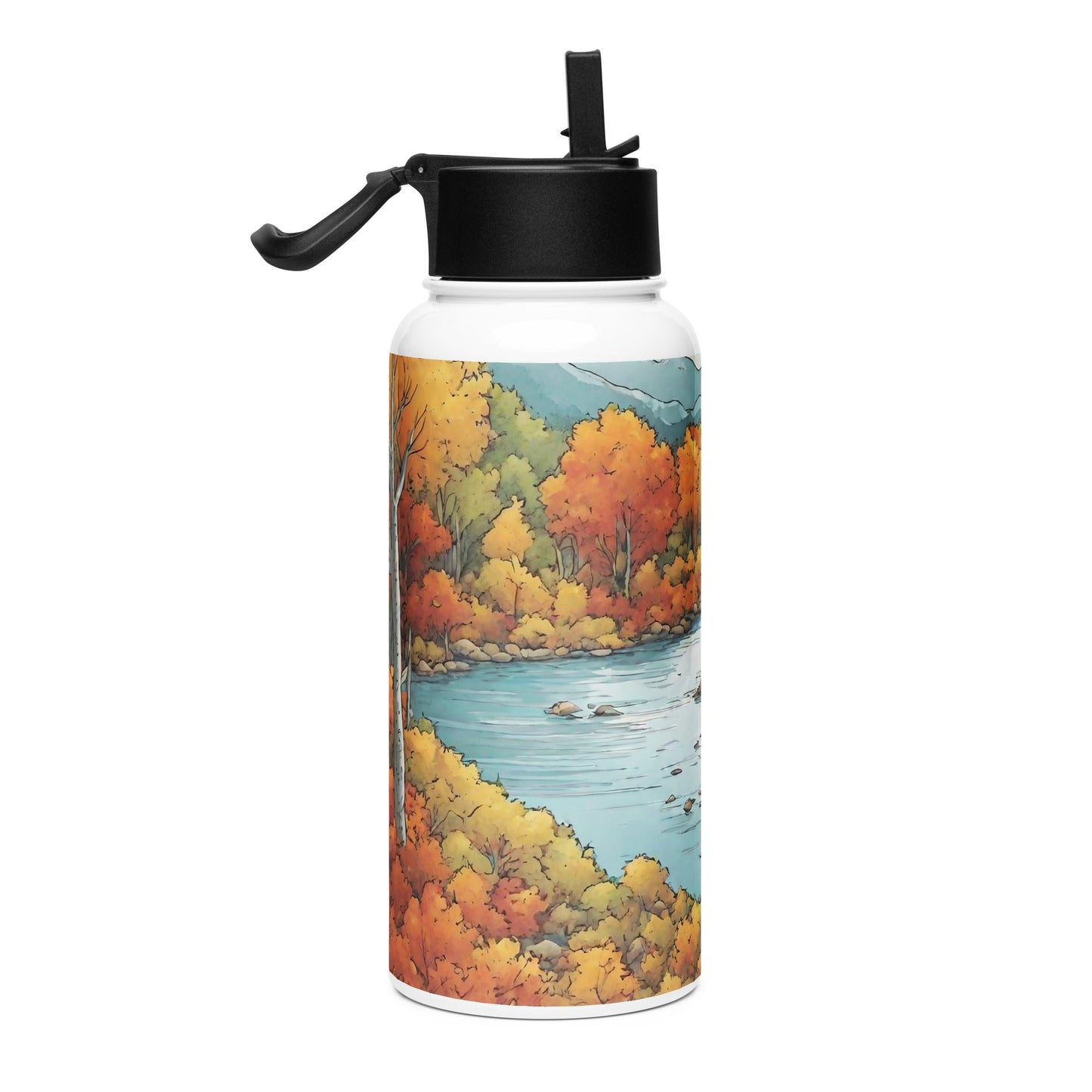 Stainless steel water bottle with a straw lid