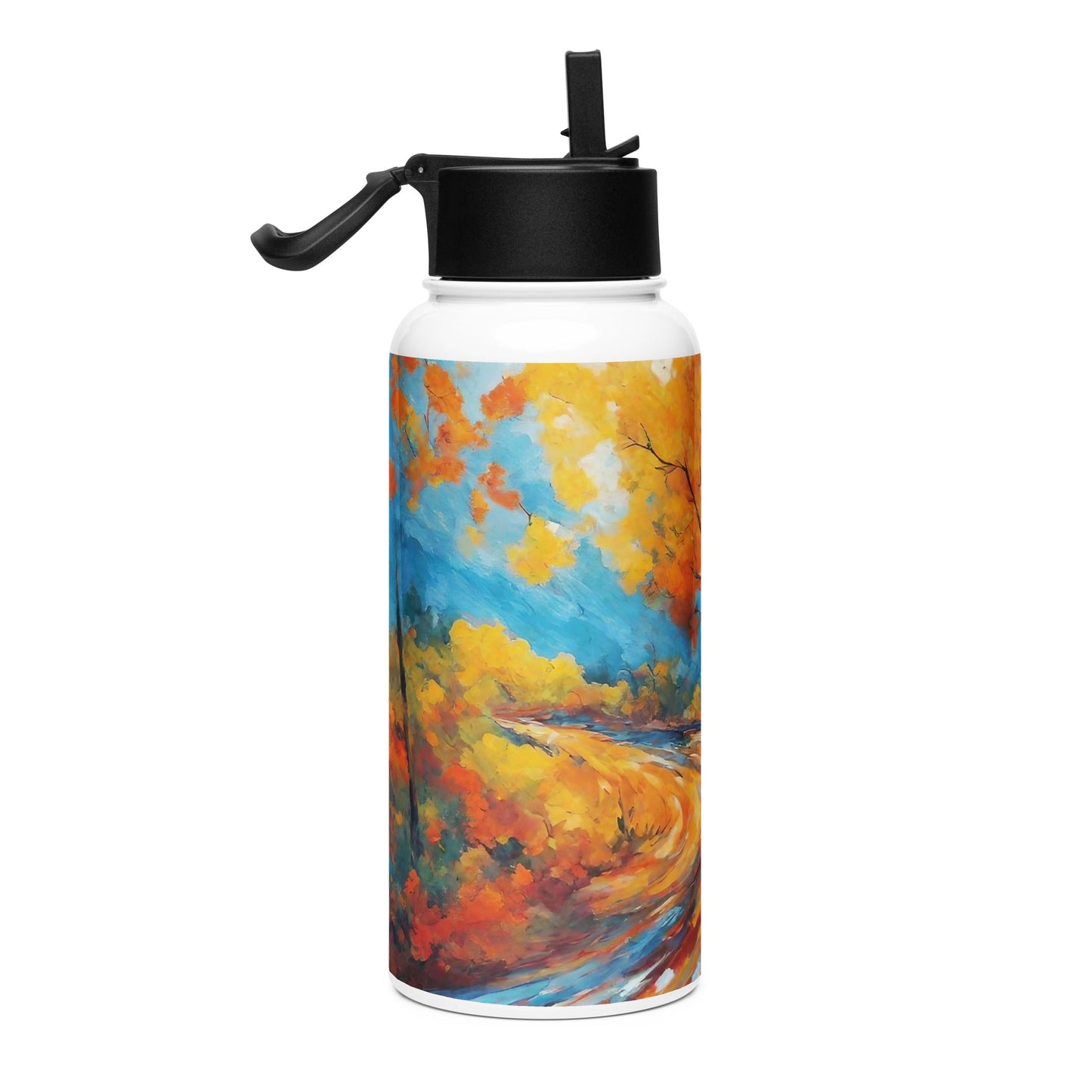 Stainless steel water bottle with a straw lid