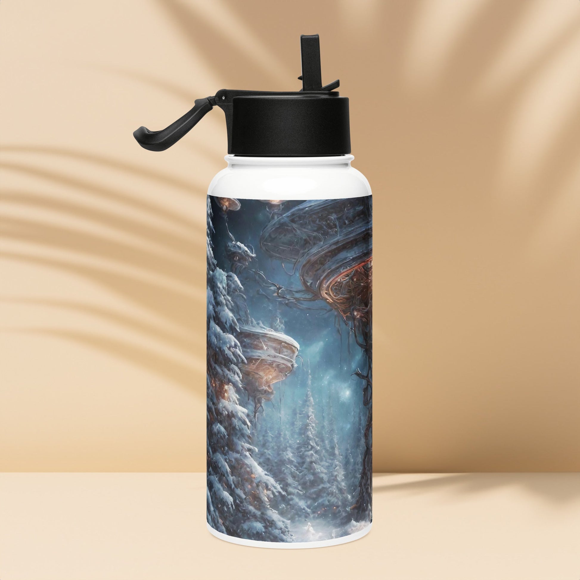 Stainless steel water bottle with a straw lid