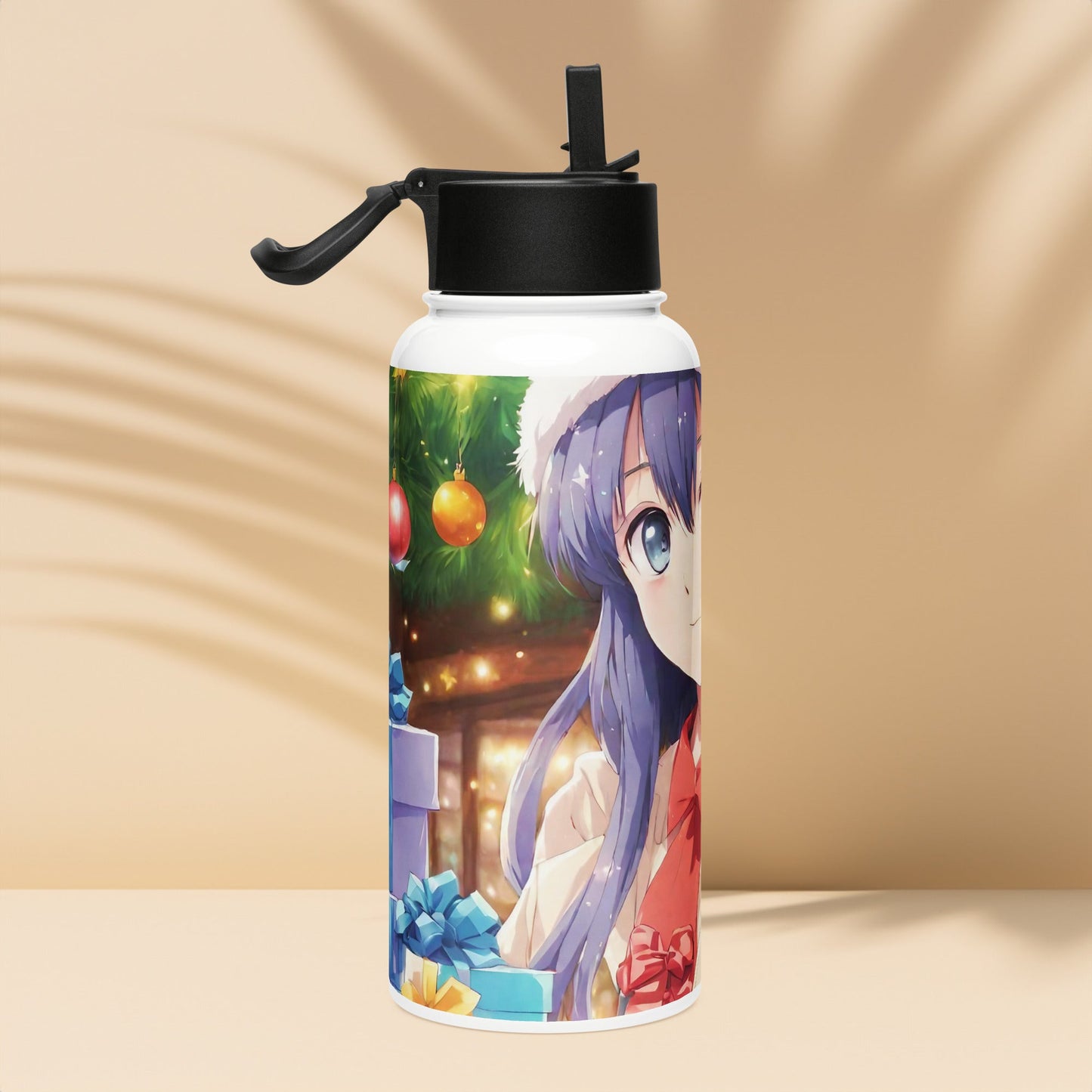 Stainless steel water bottle with a straw lid