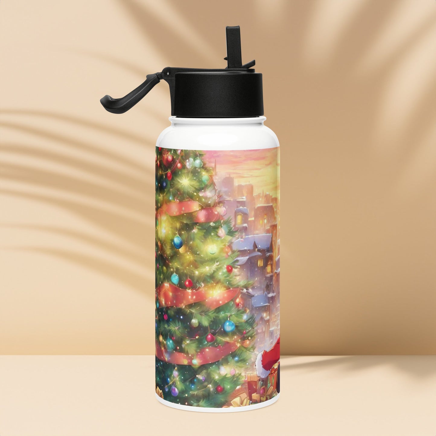 Stainless steel water bottle with a straw lid