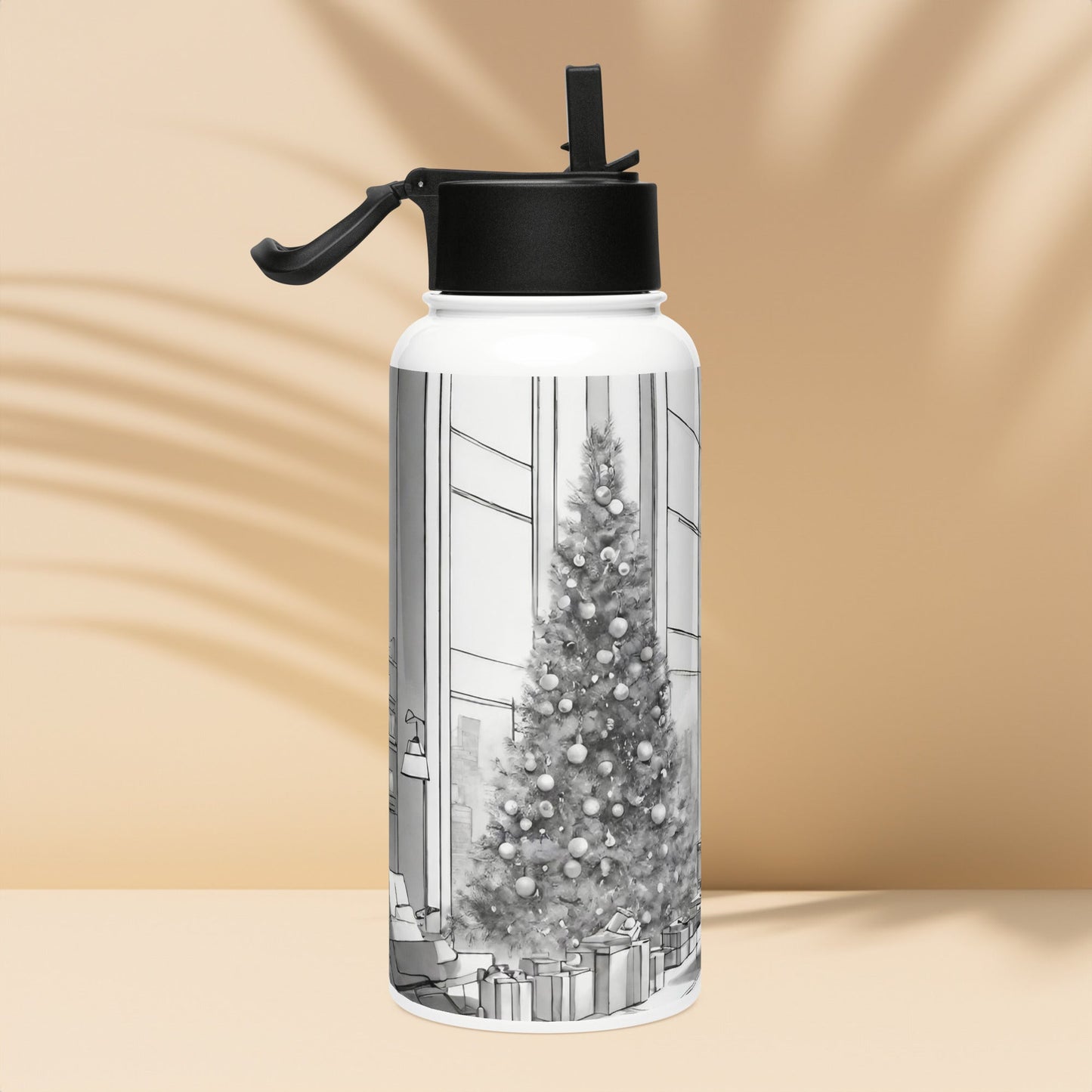 Stainless steel water bottle with a straw lid