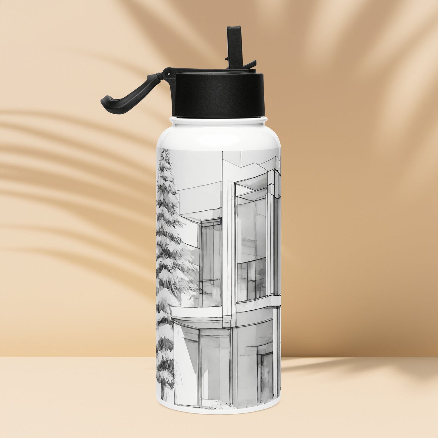 Stainless steel water bottle with a straw lid