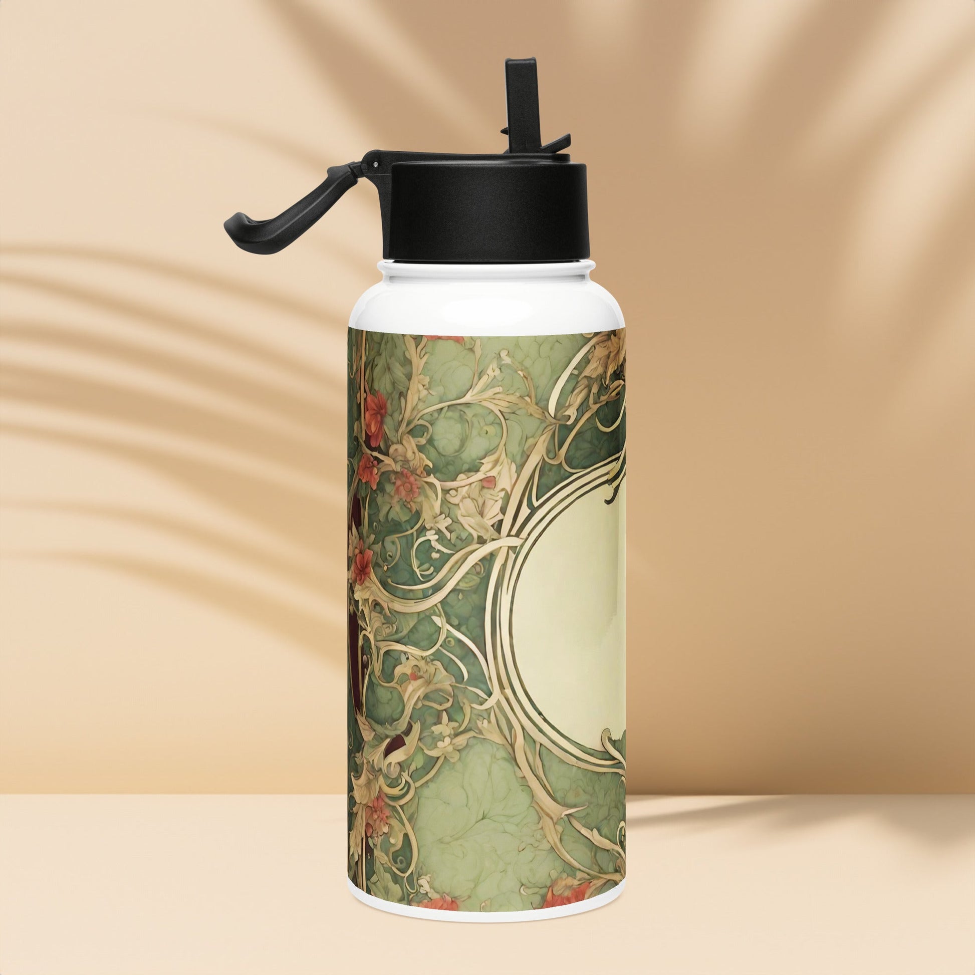 Stainless steel water bottle with a straw lid