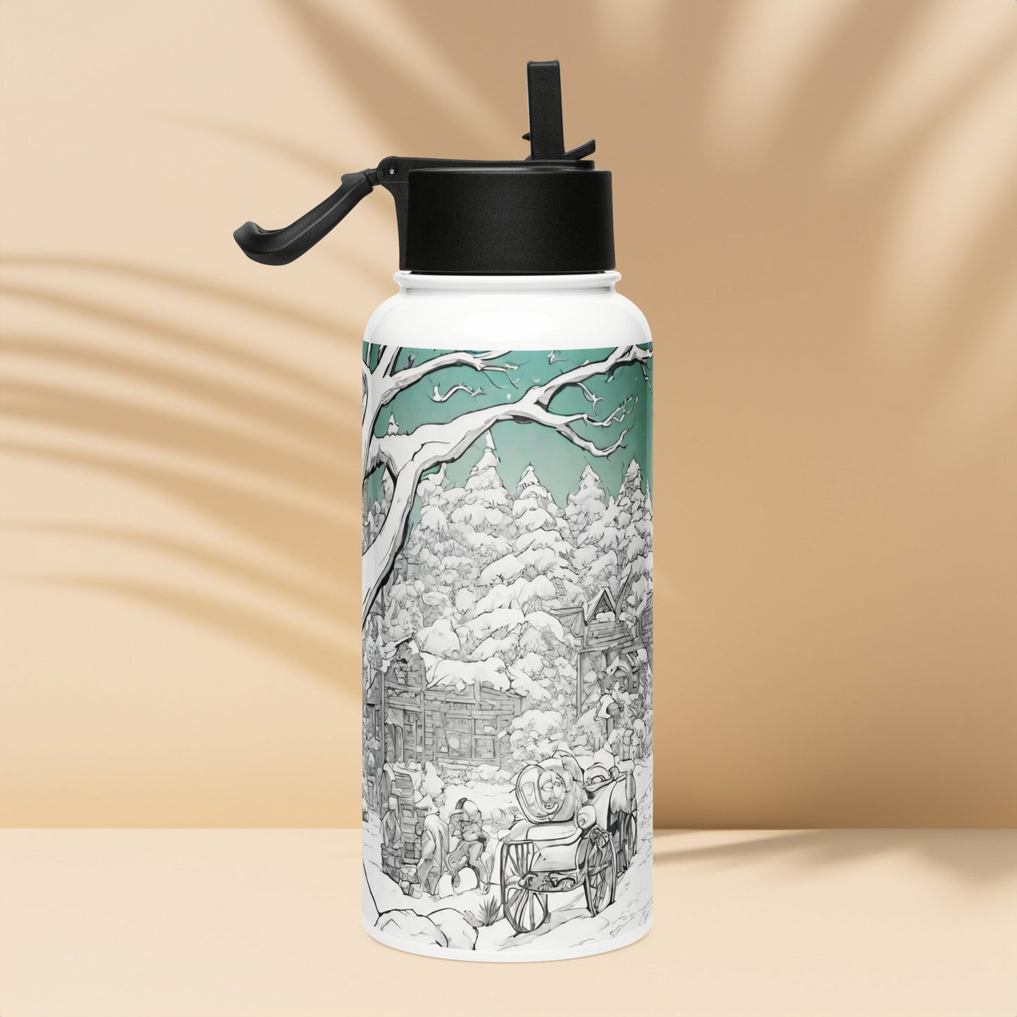 Stainless steel water bottle with a straw lid