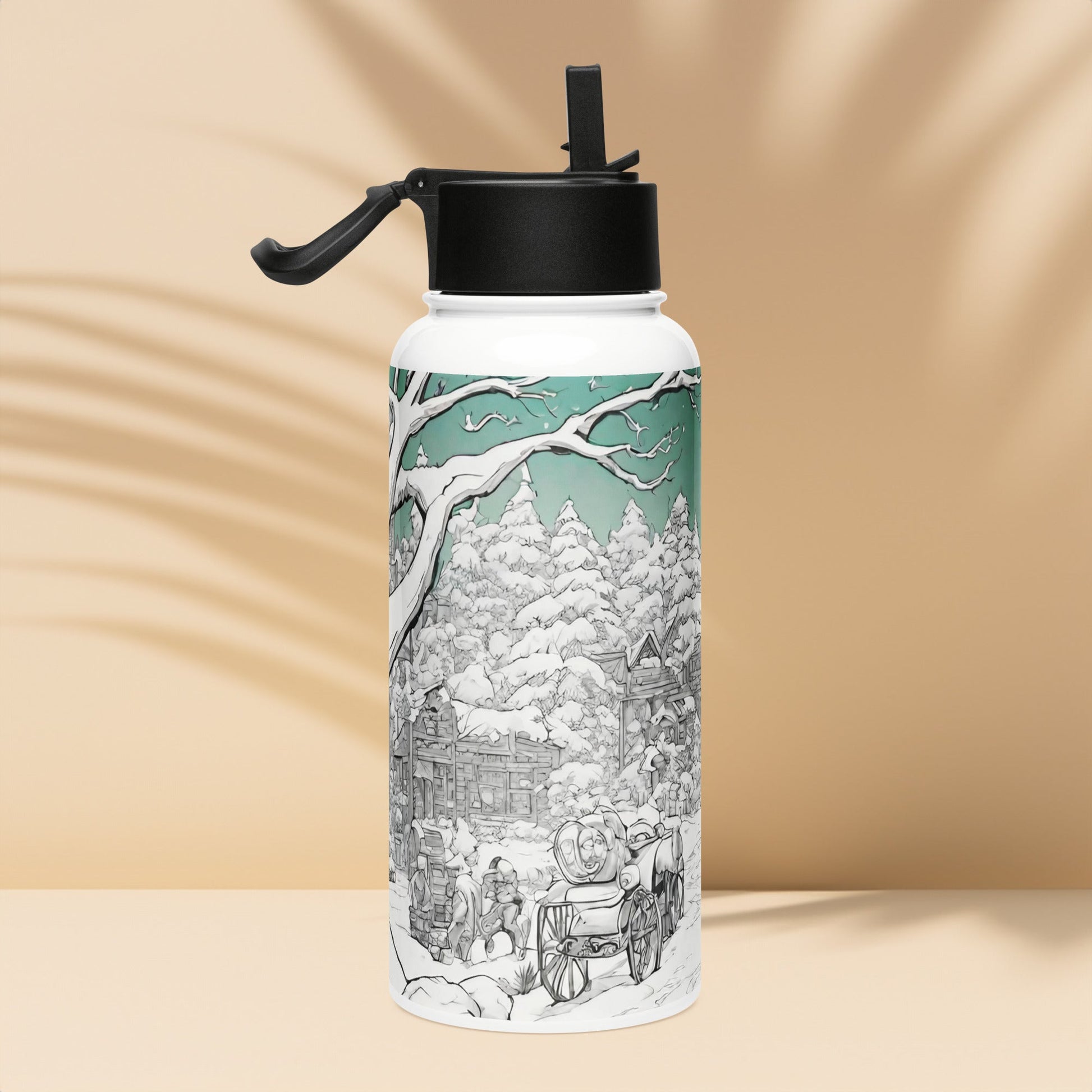 Stainless steel water bottle with a straw lid