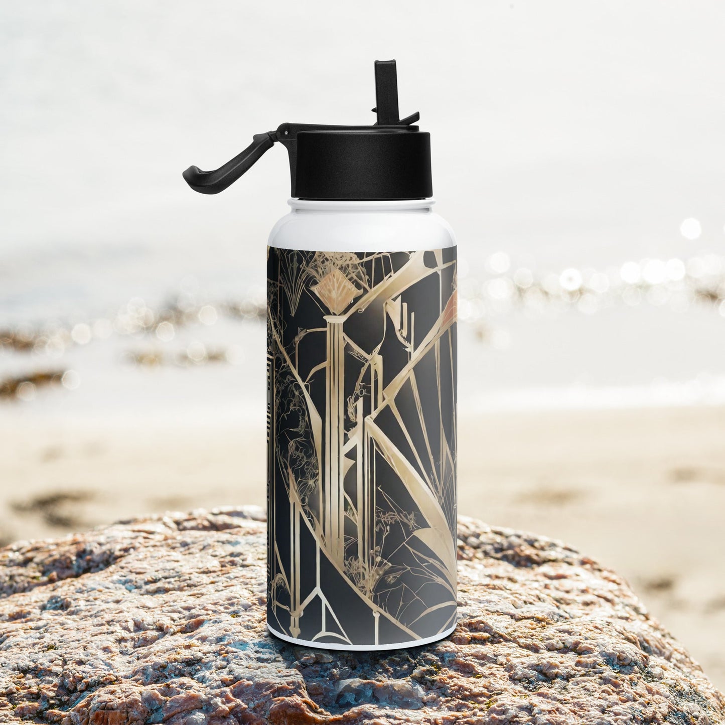 Stainless steel water bottle with a straw lid