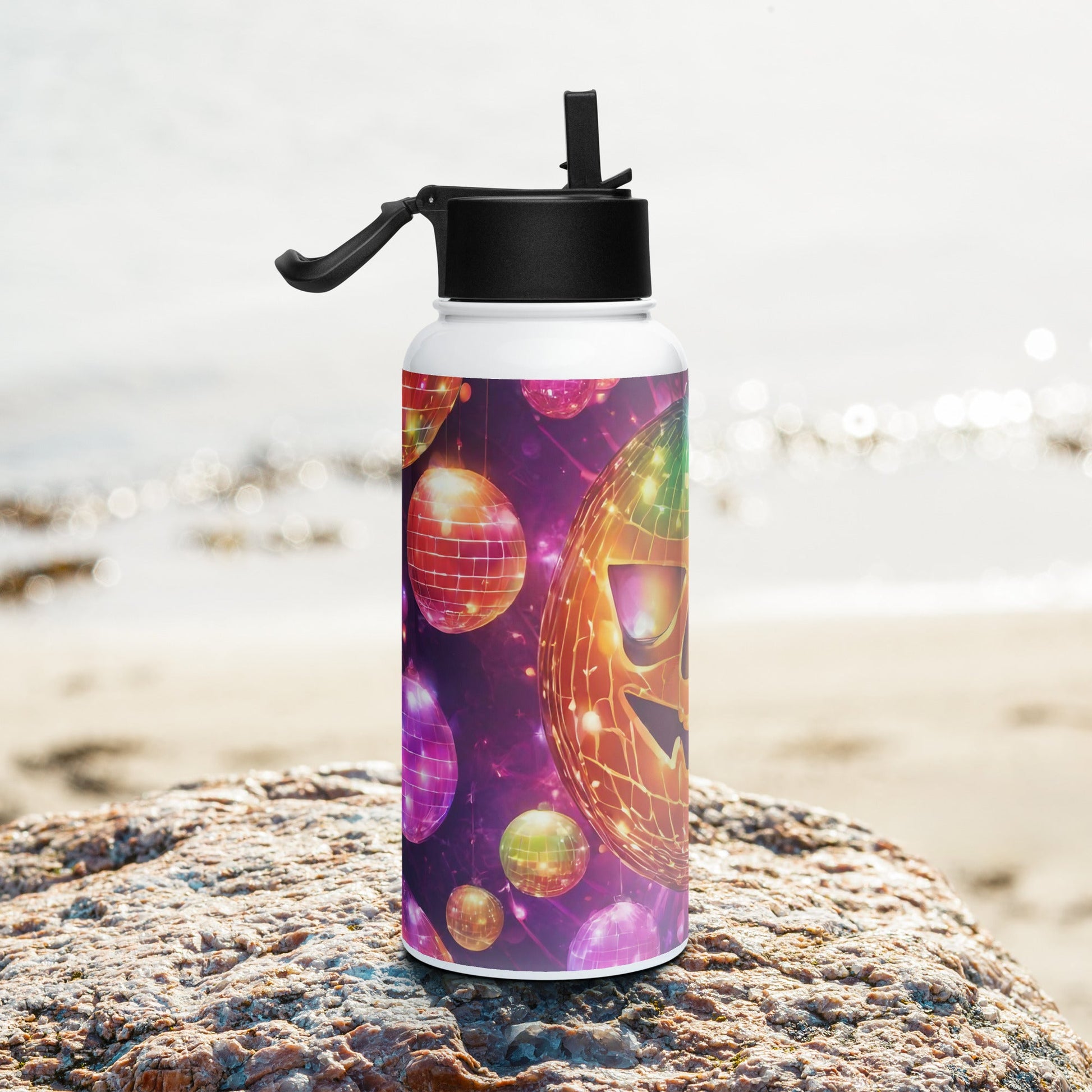 Stainless steel water bottle with a straw lid