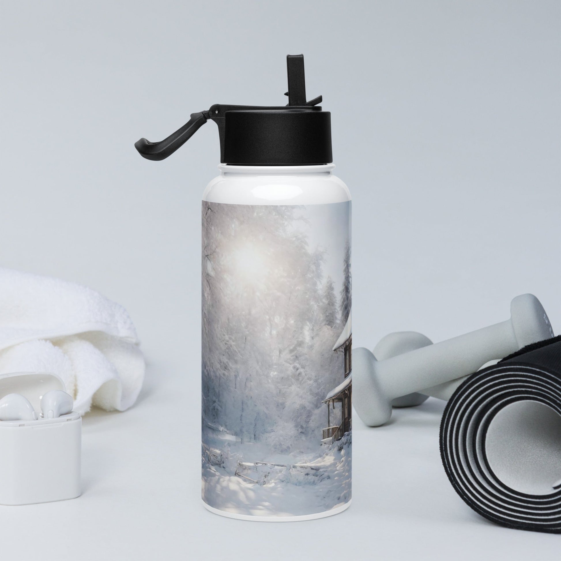 Stainless steel water bottle with a straw lid