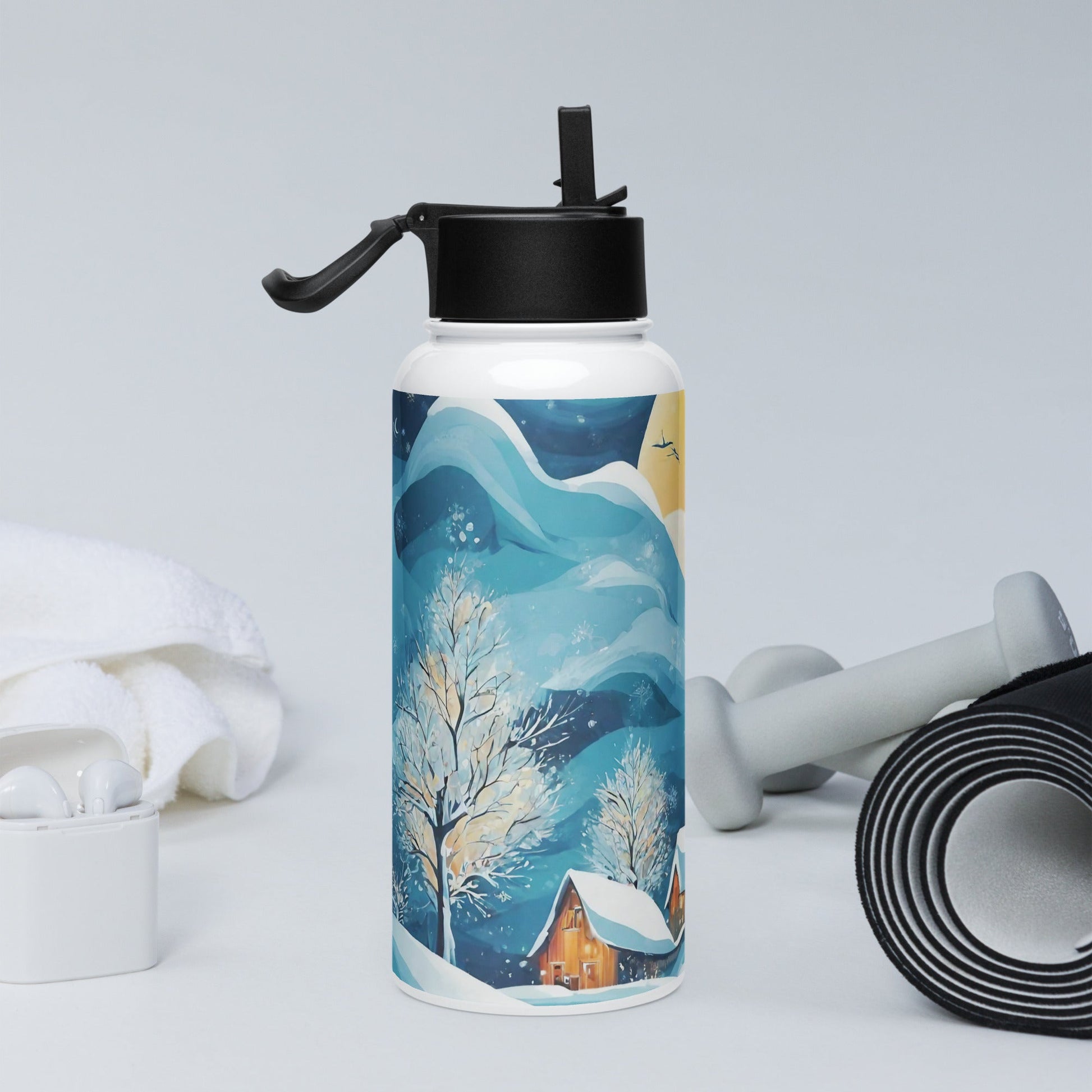 Stainless steel water bottle with a straw lid