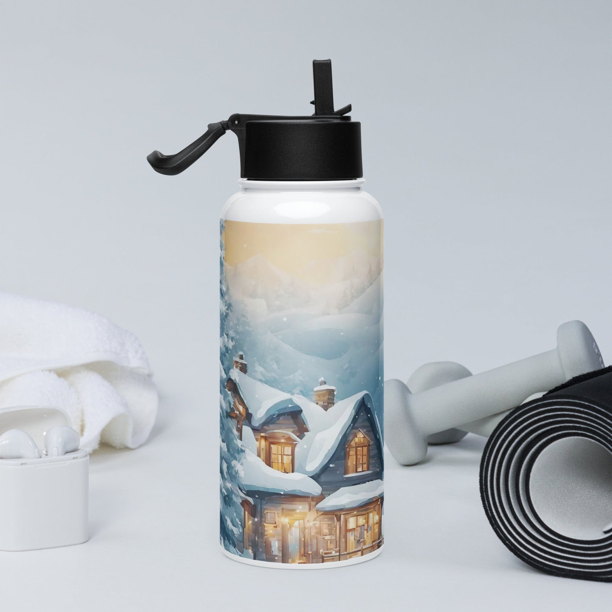 Stainless steel water bottle with a straw lid