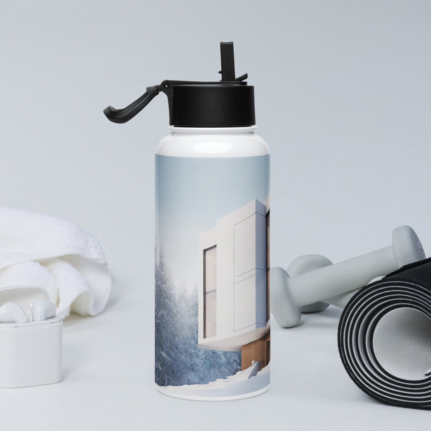 Stainless steel water bottle with a straw lid