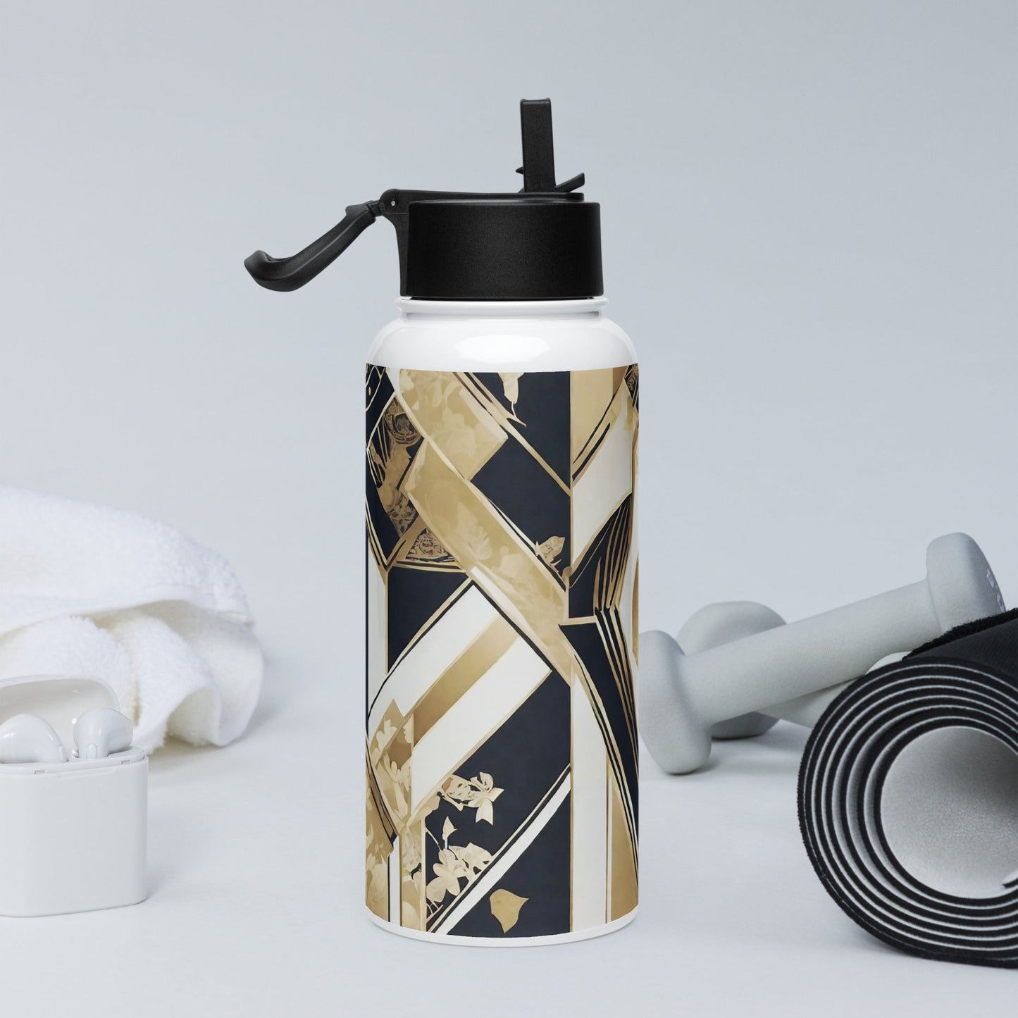 Stainless steel water bottle with a straw lid