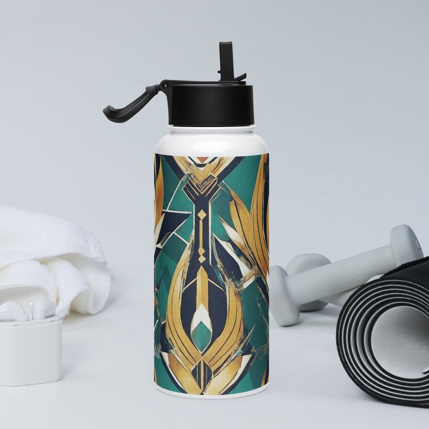 Stainless steel water bottle with a straw lid