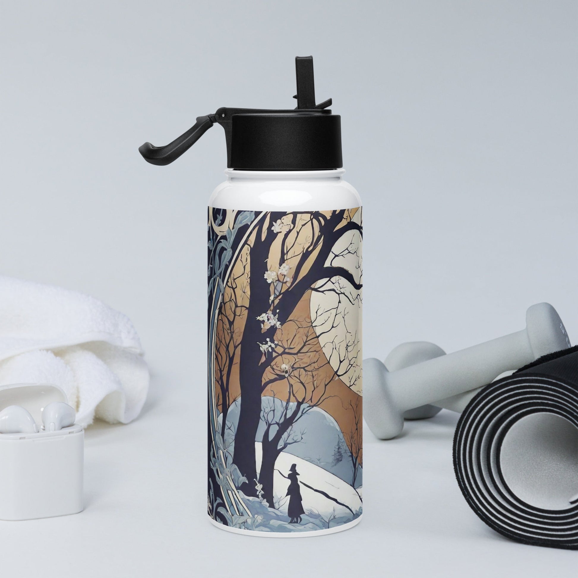 Stainless steel water bottle with a straw lid