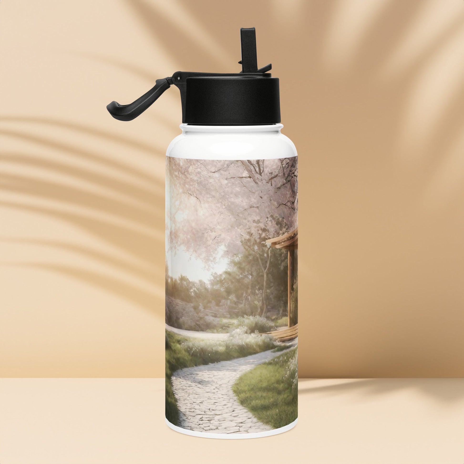 Stainless steel water bottle with a straw lid