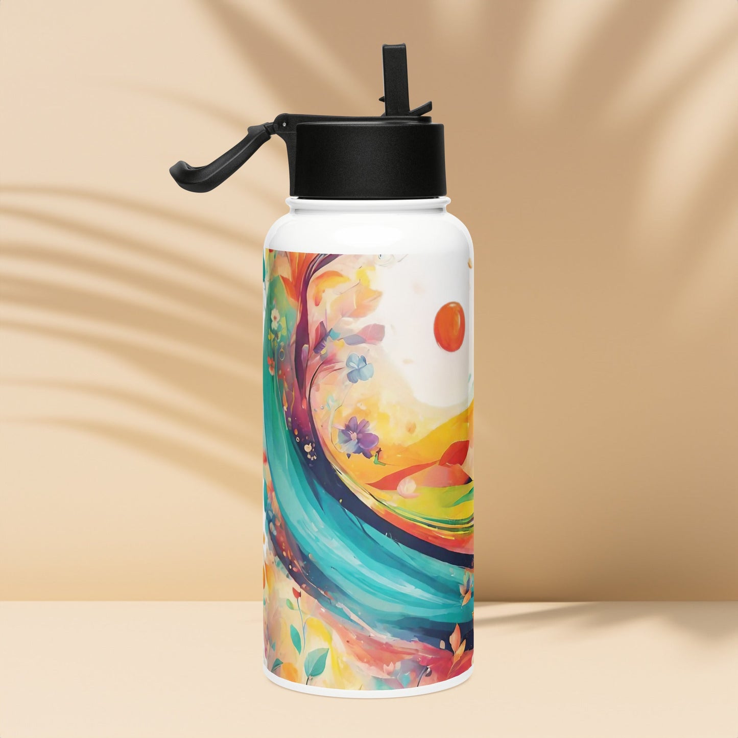 Stainless steel water bottle with a straw lid