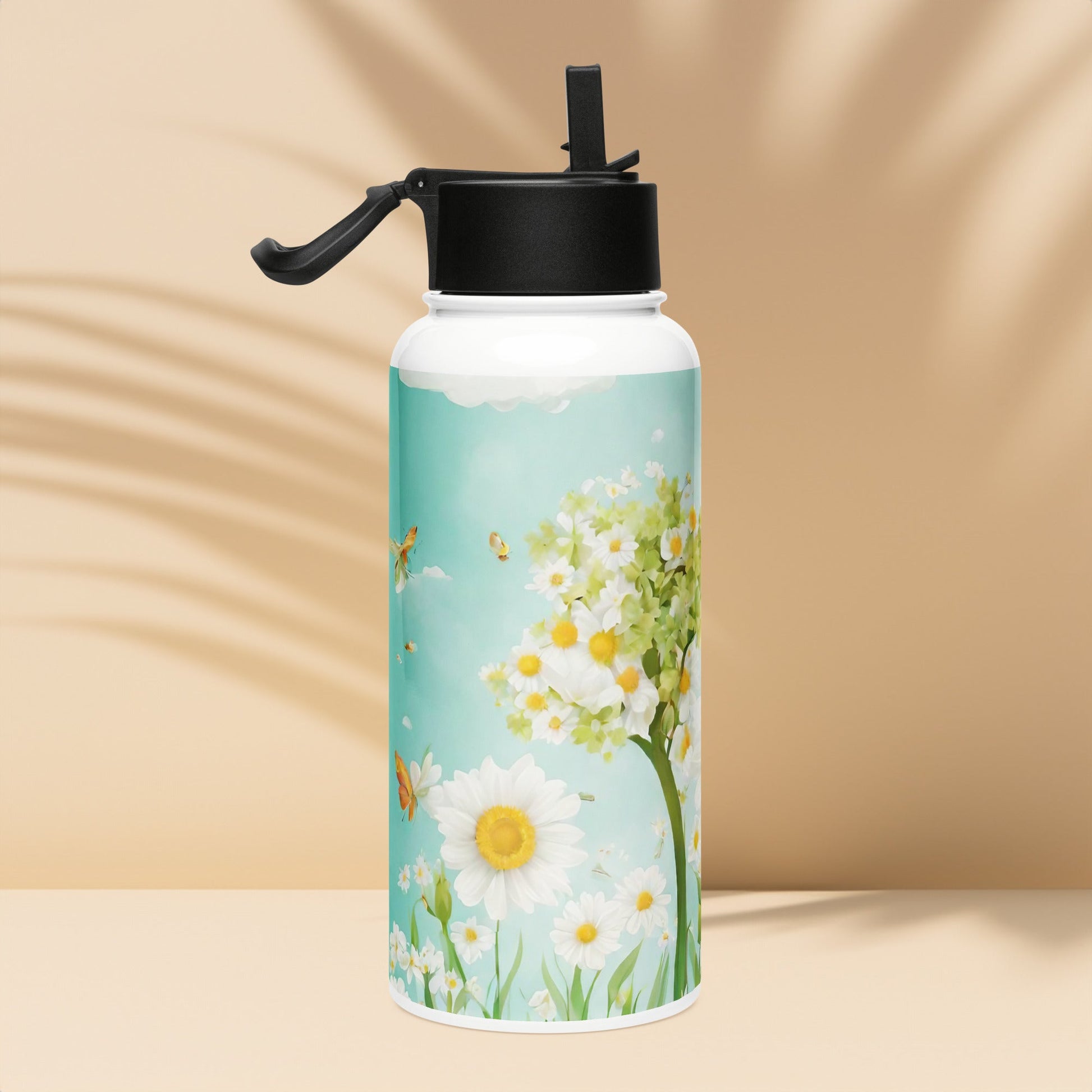 Stainless steel water bottle with a straw lid