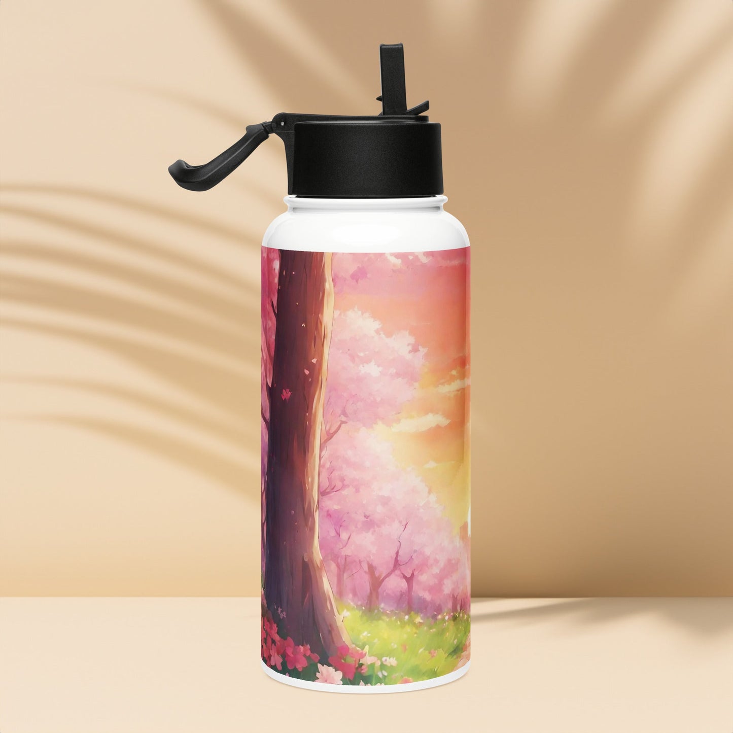 Stainless steel water bottle with a straw lid