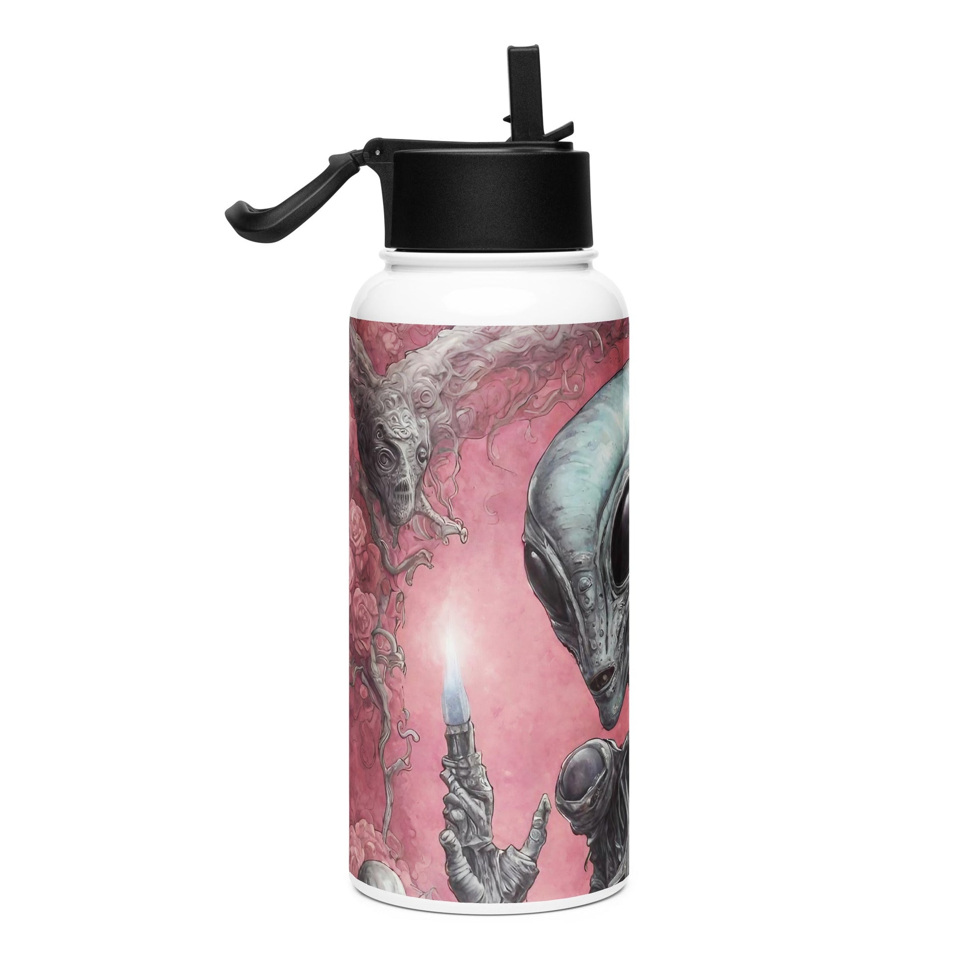 Stainless steel water bottle with a straw lid