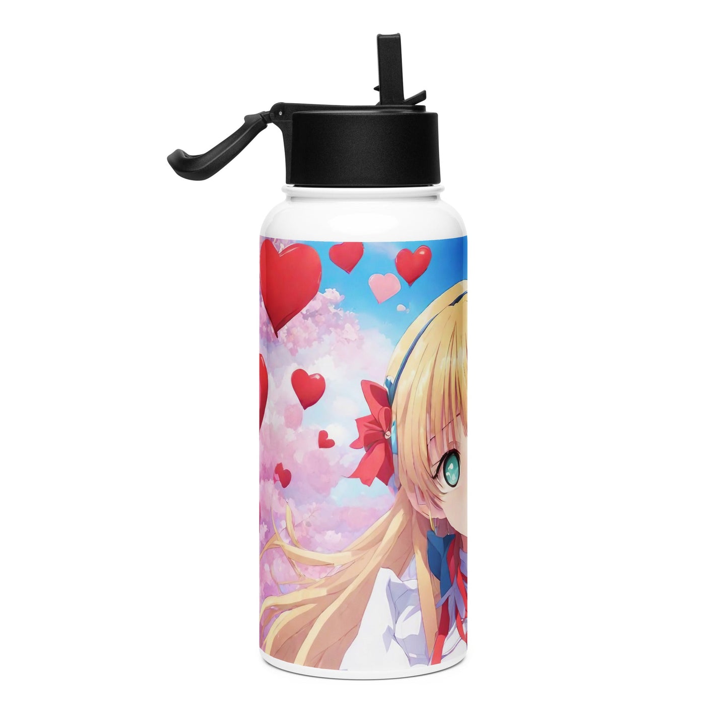 Stainless steel water bottle with a straw lid