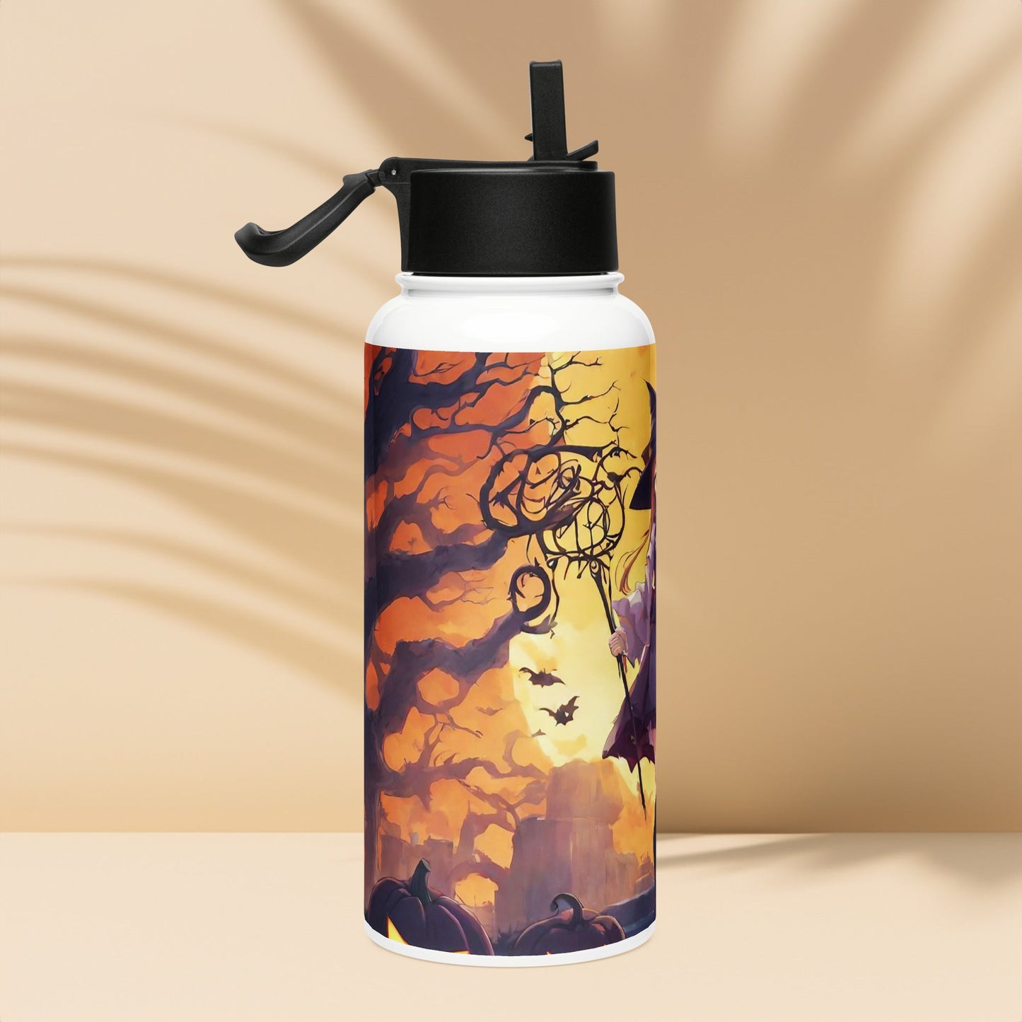 Stainless steel water bottle with a straw lid