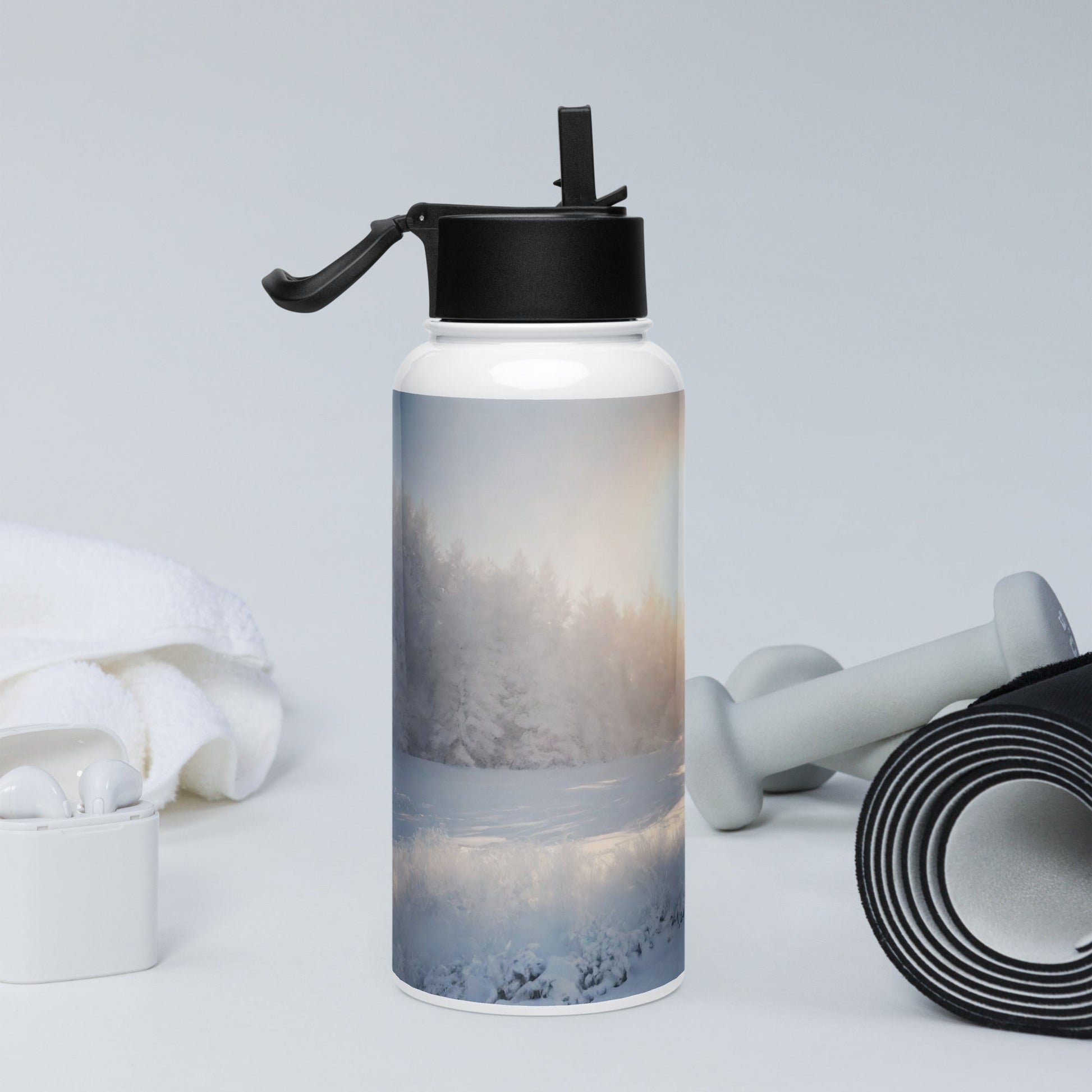 Stainless steel water bottle with a straw lid