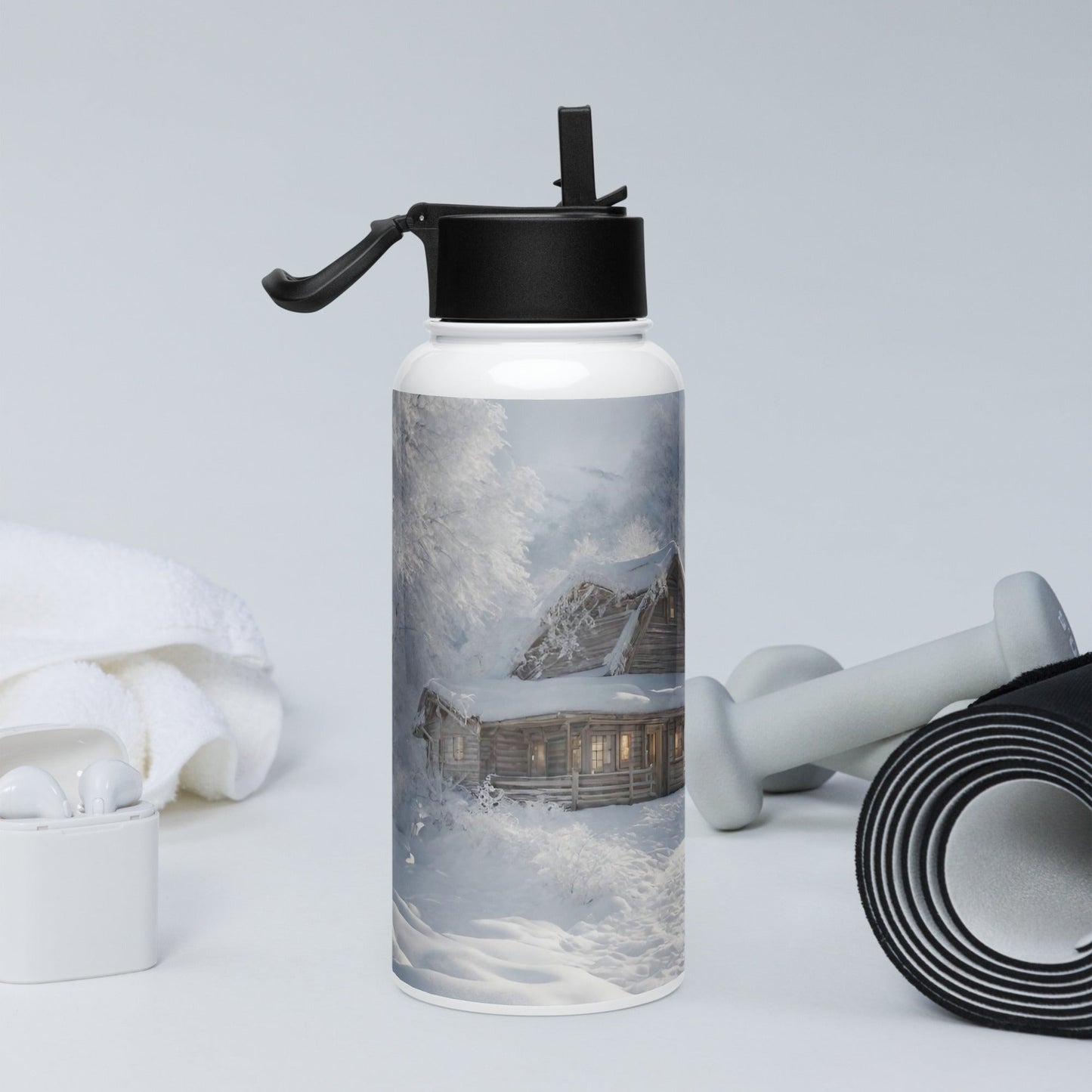 Stainless steel water bottle with a straw lid