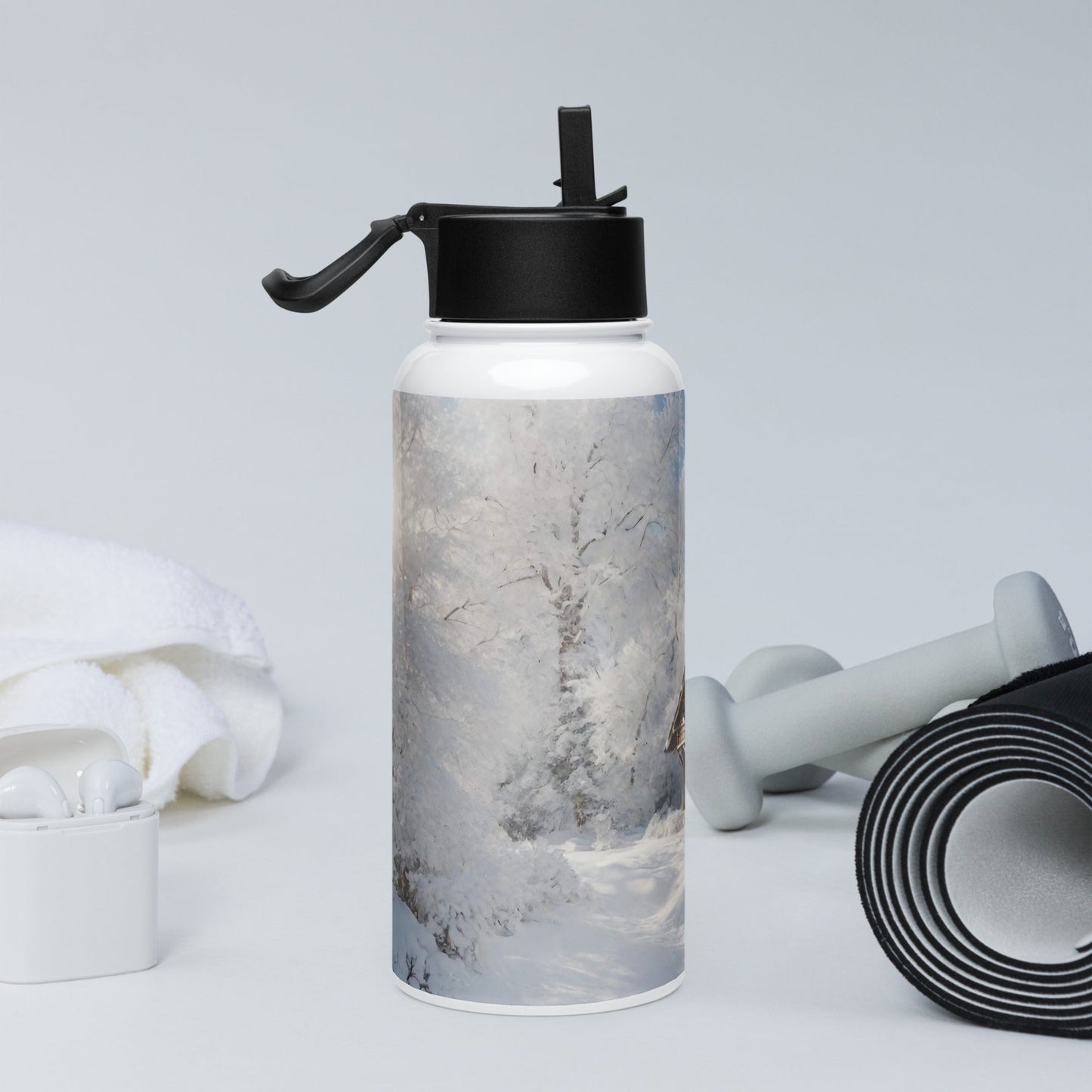 Stainless steel water bottle with a straw lid