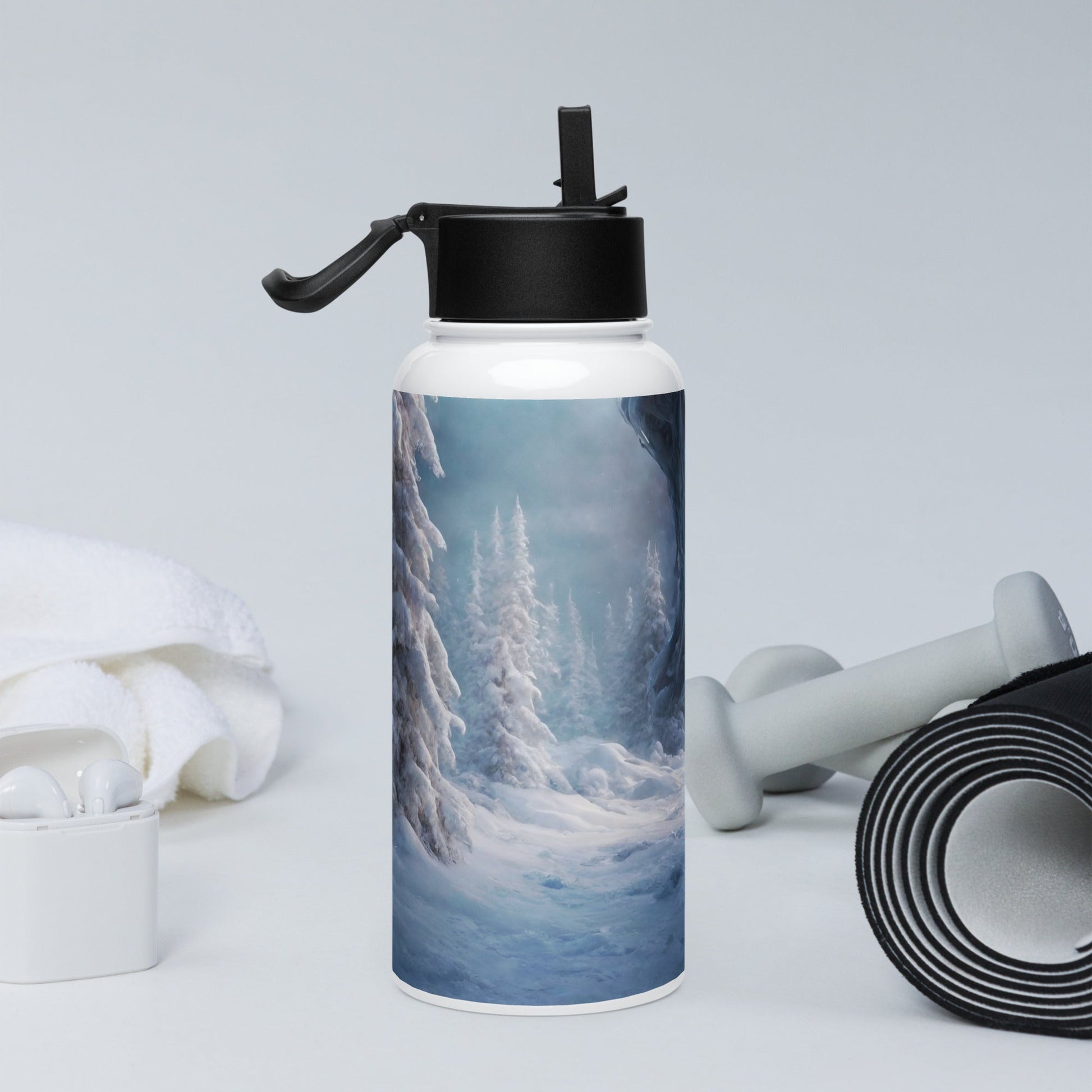 Stainless steel water bottle with a straw lid