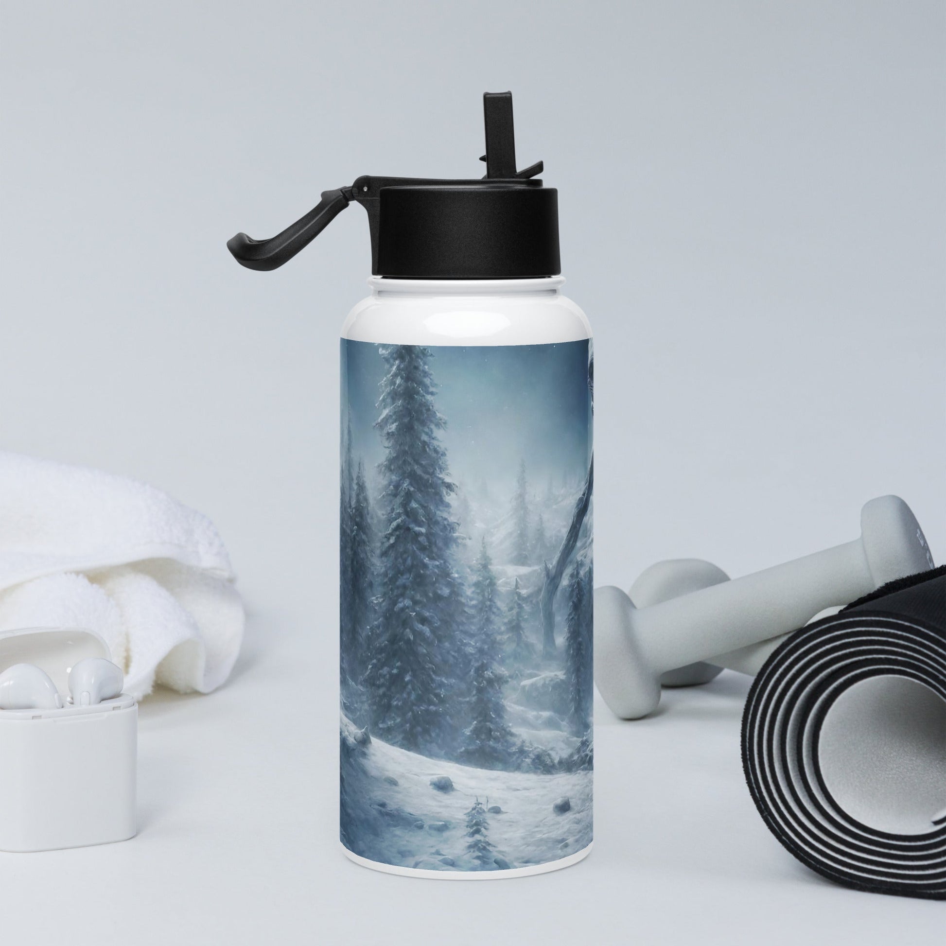 Stainless steel water bottle with a straw lid