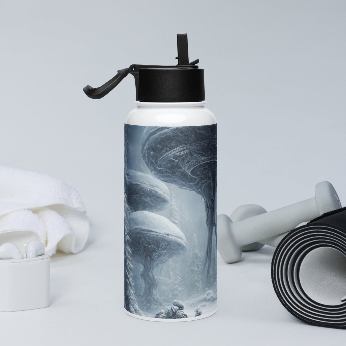 Stainless steel water bottle with a straw lid
