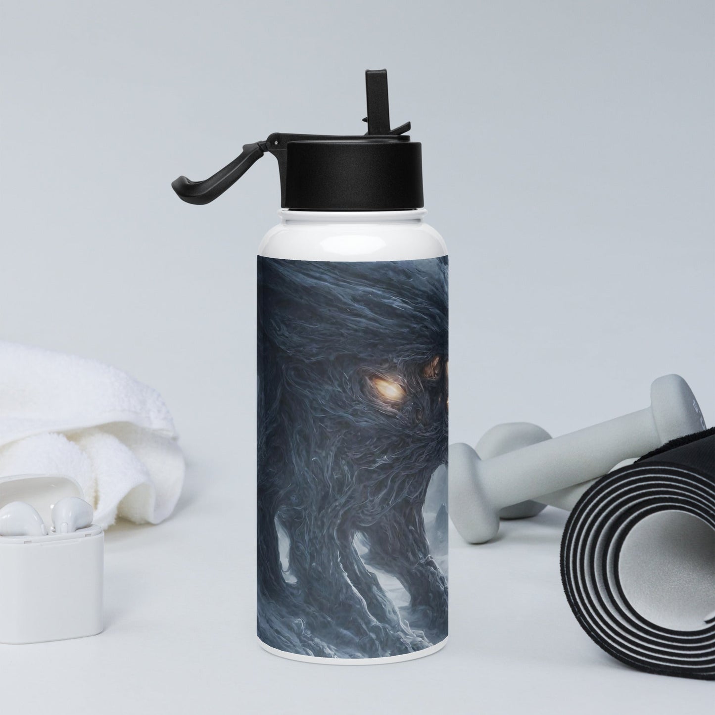 Stainless steel water bottle with a straw lid