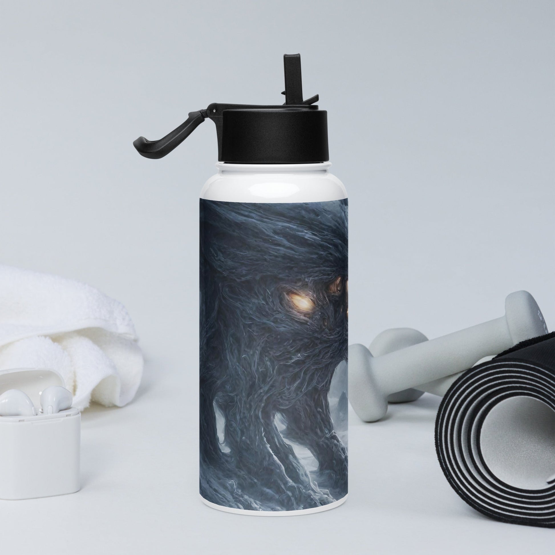 Stainless steel water bottle with a straw lid