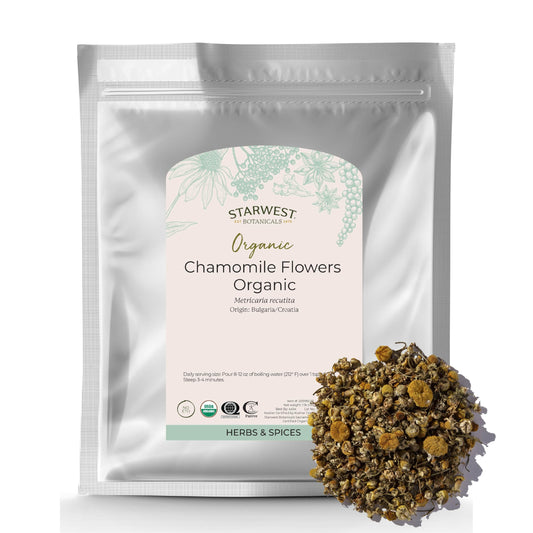 Starwest Botanicals Organic Chamomile Flowers Whole — Dried Tea & Baking Herb, Kosher & Non-GMO, 1 lb