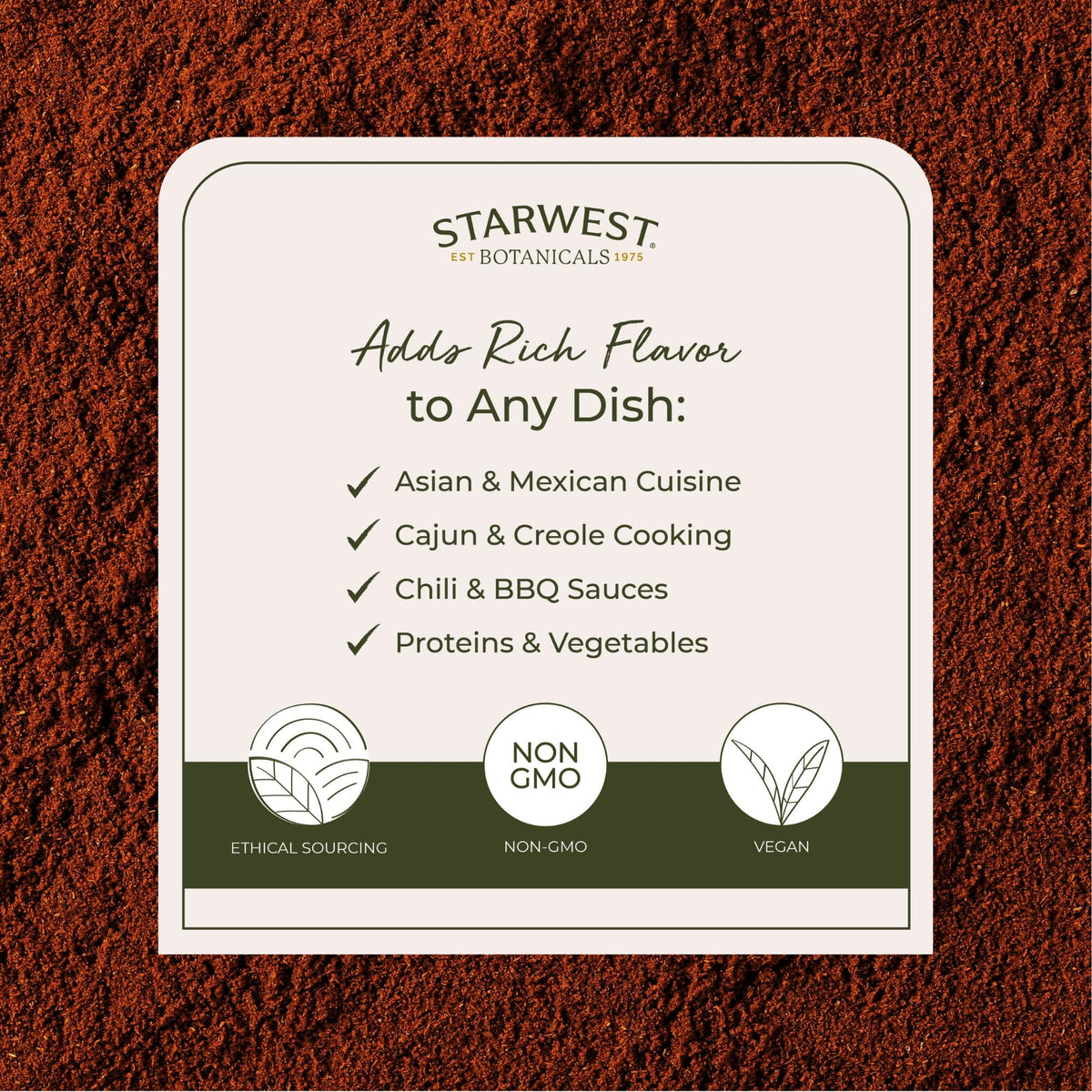 Starwest Organic Cayenne Pepper Powder 35k HU — 1 lb Bulk | Kosher, Non-GMO