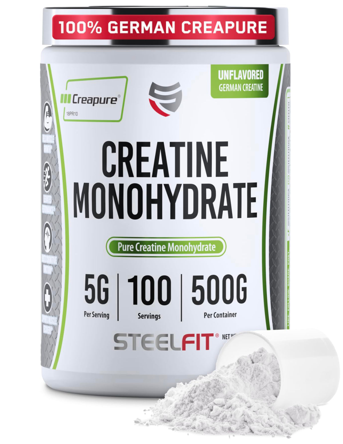 SteelFit Creapure Creatine Monohydrate Powder - Unflavored, German Micronized Creatine