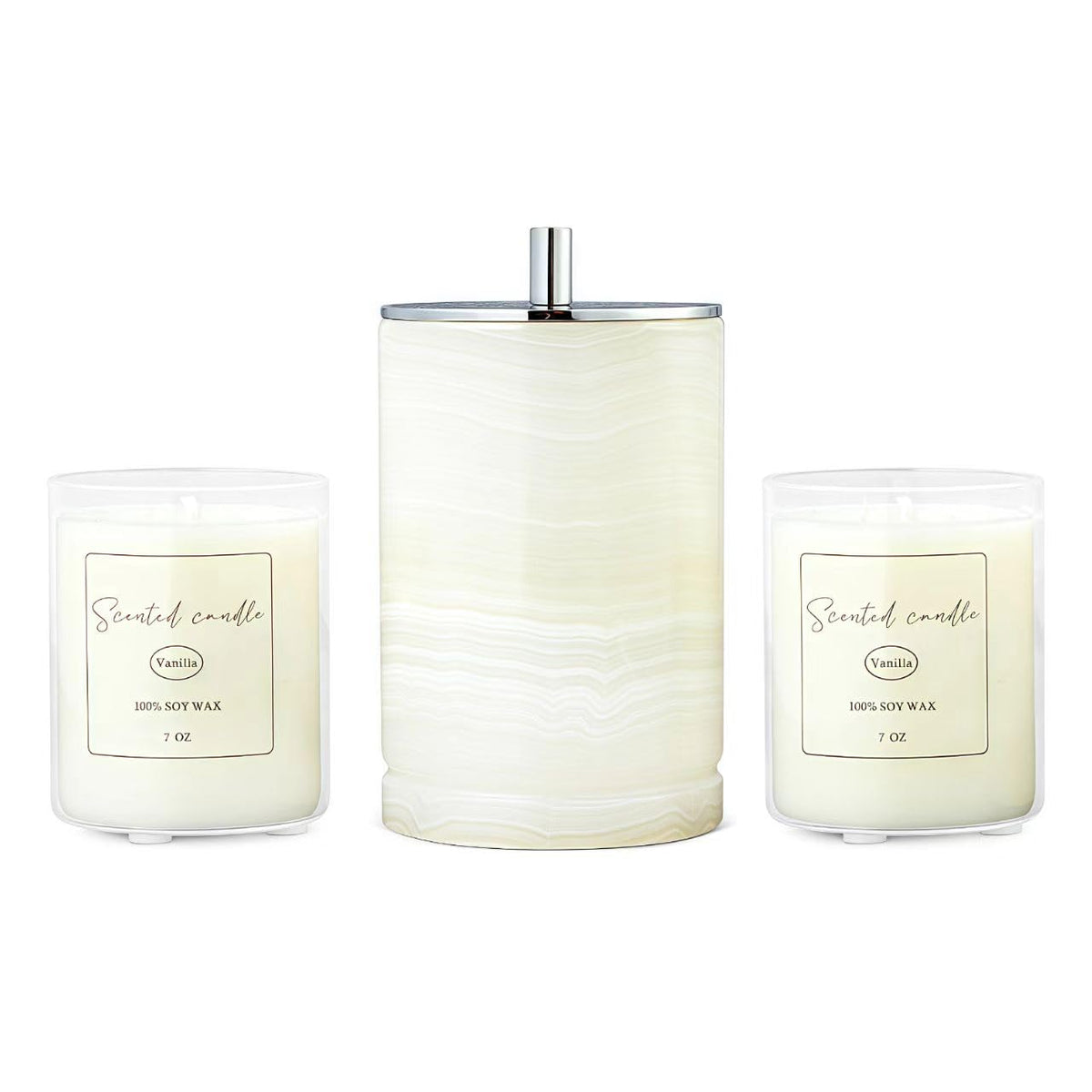 Story of Stone Refillable Marble Candle — Lemon & Vanilla Soy Wax with Glass Inserts