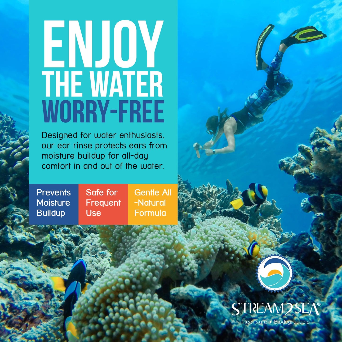 Stream2Sea Water Sport Ear Rinse for Swimmers, Divers & Surfers | Biodegradable Natural Ear Drops