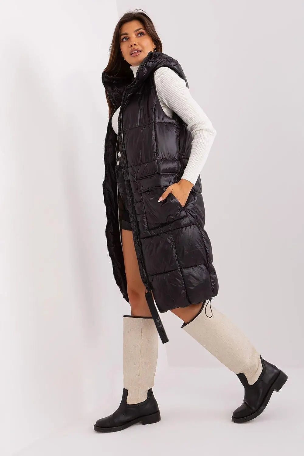 Subleve quilted zippered vest with hood