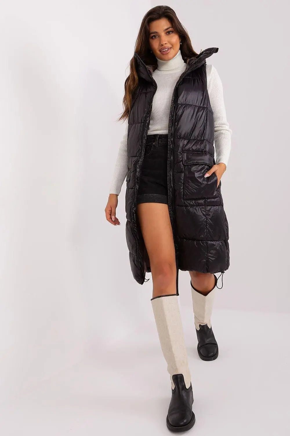 Subleve quilted zippered vest with hood