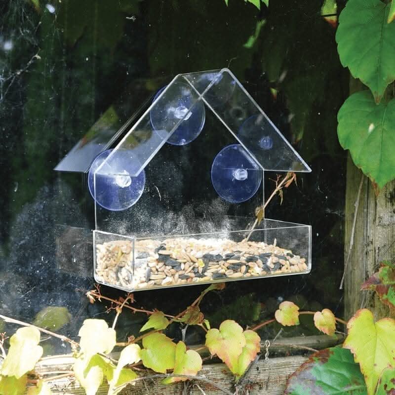 Perspex Window Bird Feeder Clear Suction Cup Feeding Tray 44.5cm