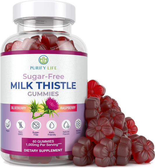 Sugar-Free Milk Thistle Gummies for Liver Detox & Repair – Blueberry-Raspberry Flavor (Vegan Cardo Mariano)